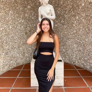 Black slit & cut out dress !